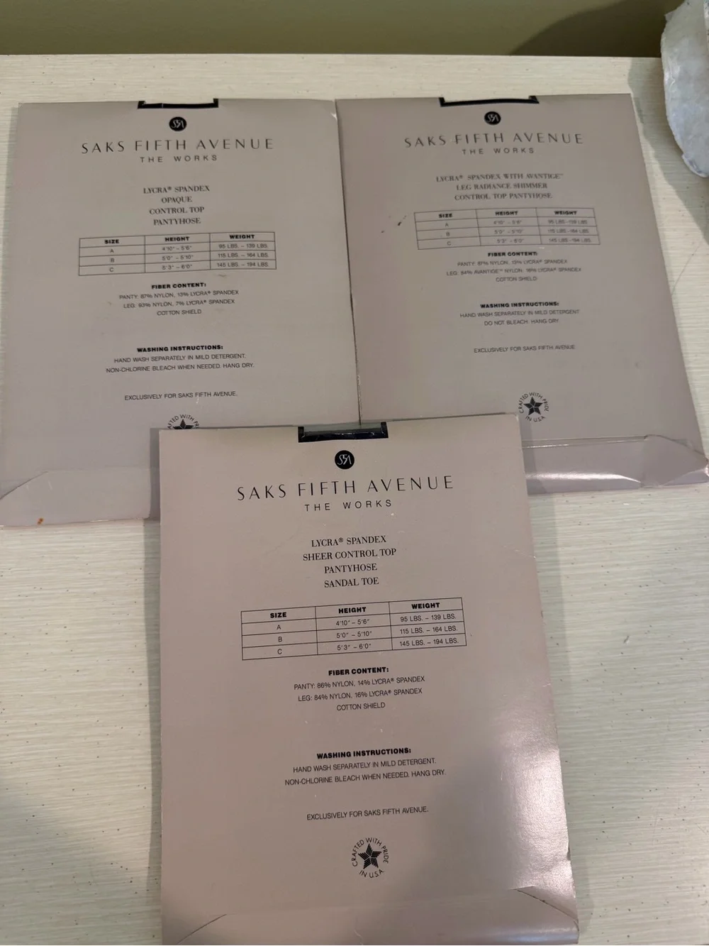 Lot of 3 vintage Saks Fifth Avenue pantyhose/tights